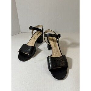 Women's Clarks Deva Quest Black Leather Sparkle Heels Size 9 M Dress Sandals